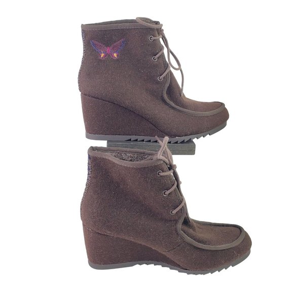 Sakroots Tango Brown Felt Wedge Butterfly Wedged Booties, Sz 8 - Picture 3 of 8